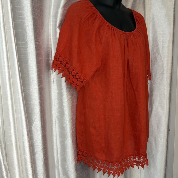 Lungo L’Arno Women’s 1X Linen Crochet Hem Wide Neck Tunic - Picture 3 of 8